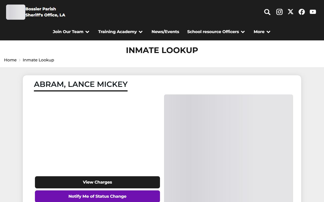 Bossier Parish inmate lookup roster cards for custody search